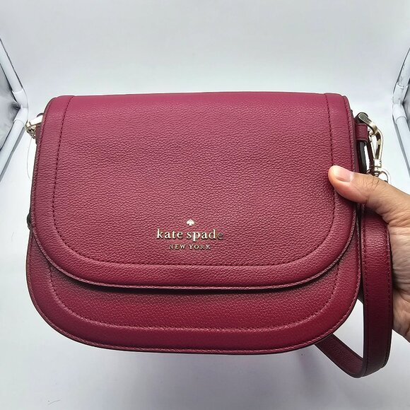 Kate Spade Blake Pebbled Leather Saddle Bag WKR00560 Cranberry - Picture 1 of 11